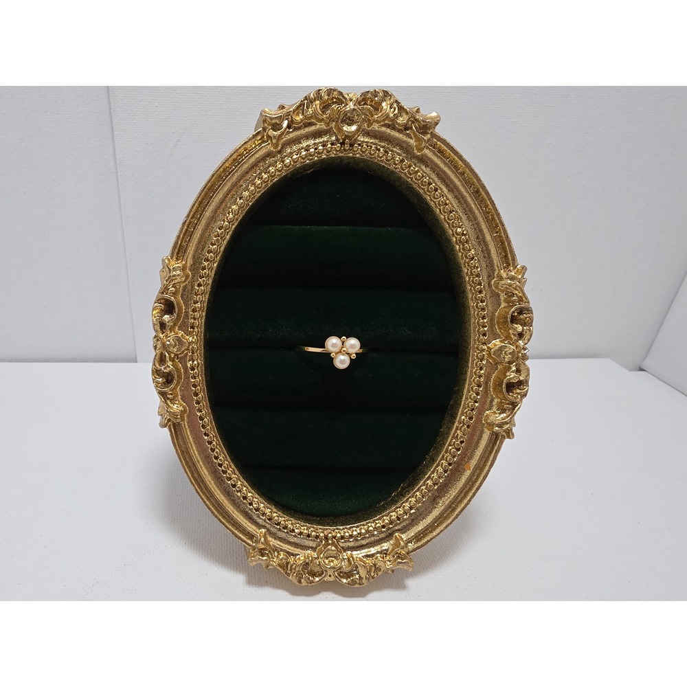 Vintage 18KHGE Gold Tone Faux Pearl Cluster Ring Size 7.75